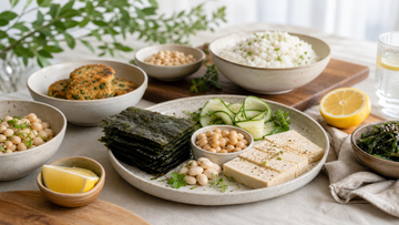海藻豆類與豆腐組成的植物海鮮靈感餐桌