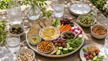 夏日純素分享盤與蔬菜豆泥小點